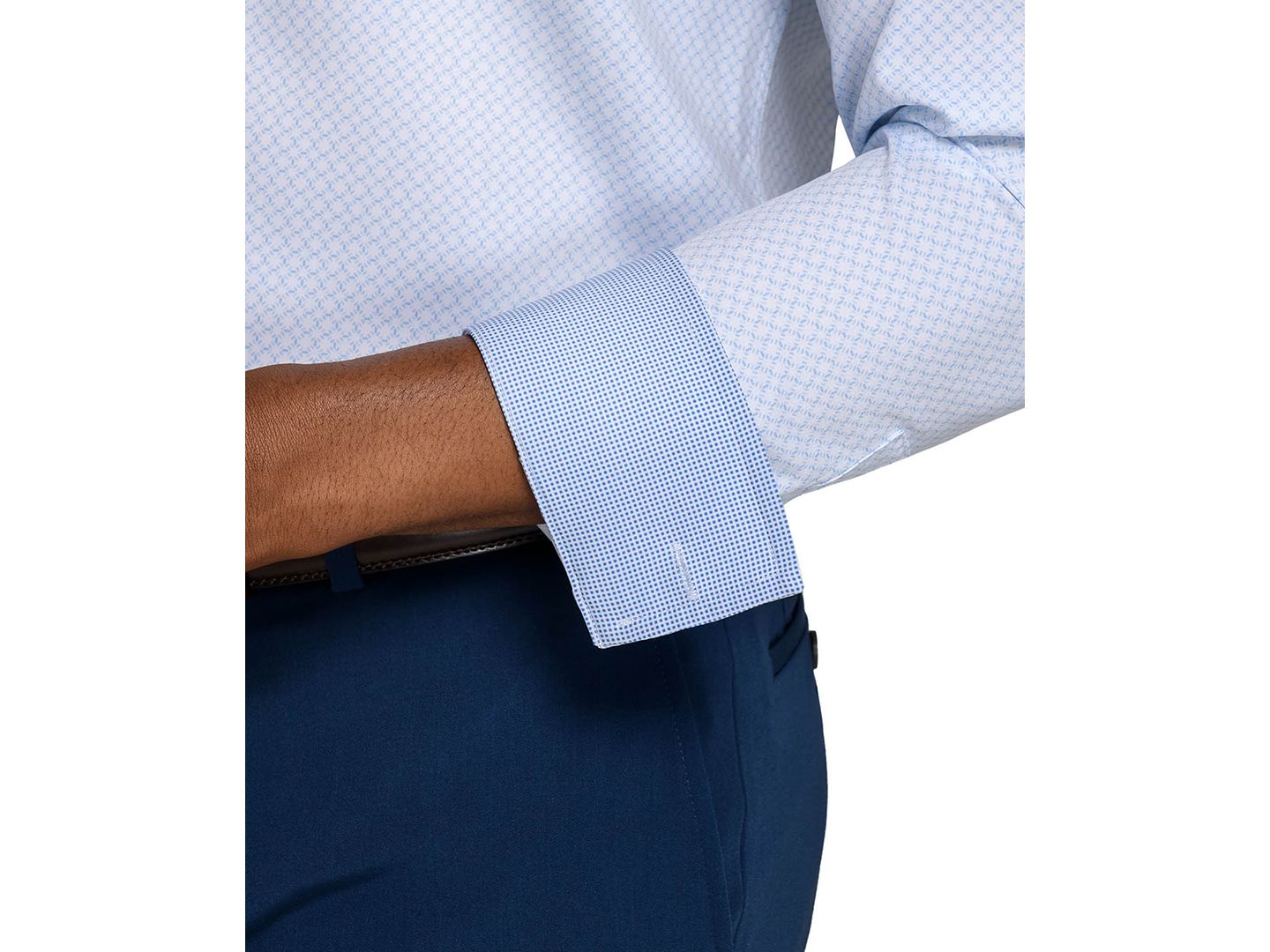 Мужская рубашка ConStruct Spread Collar Slim-Fit Performance Stretch Comfort Dress Shirt, цвет: Белый / Синий — фото 5
