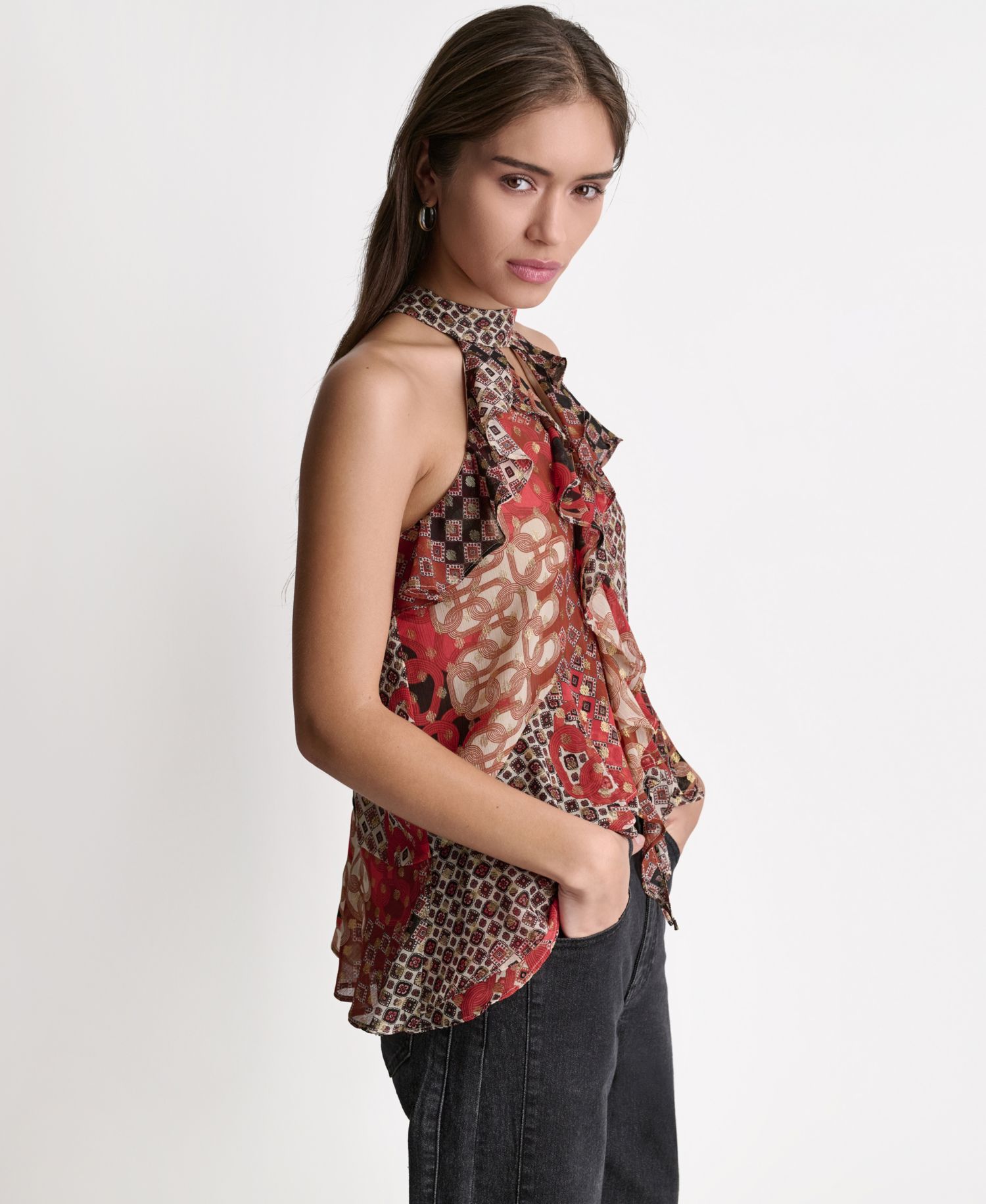 Women's Printed Ruffle Halter Neck Top