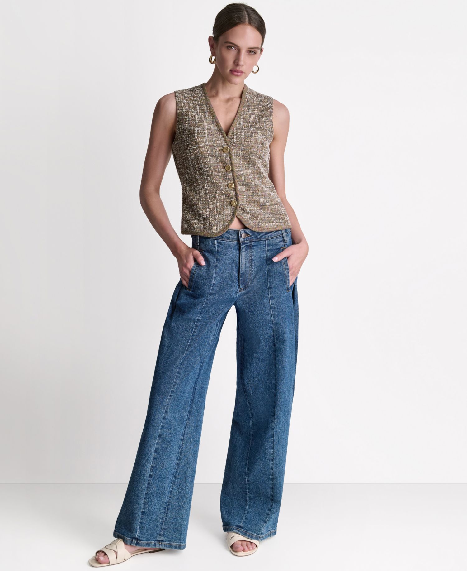Women's Wide-Leg Loose-Fit Seamed Jeans