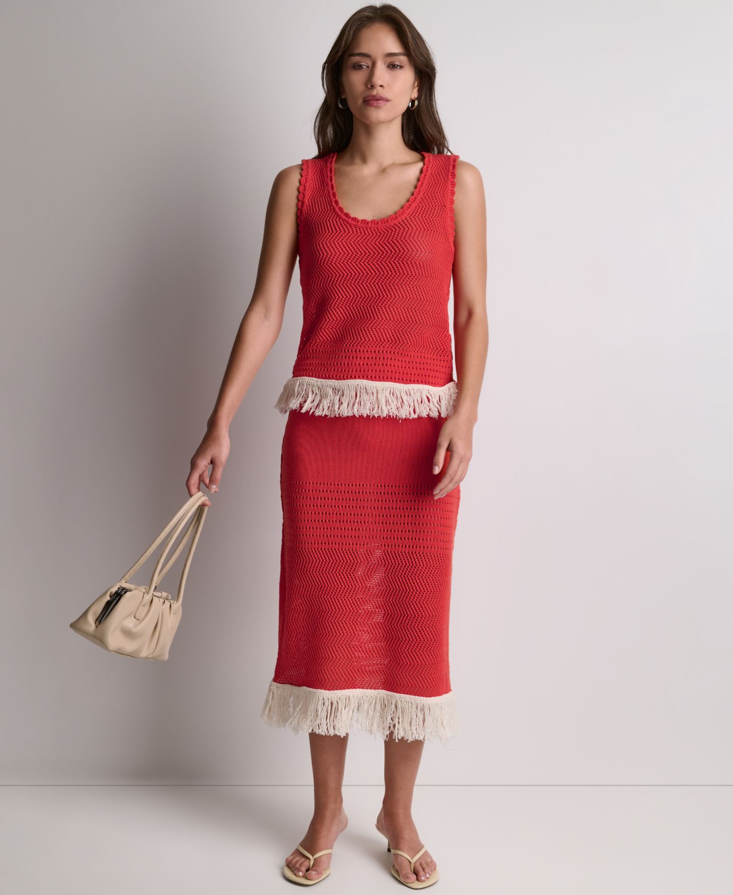 Женская юбка BCBG Fringe Pointelle A-Line Midi, цвет: Firelily/Buttercream — фото 2