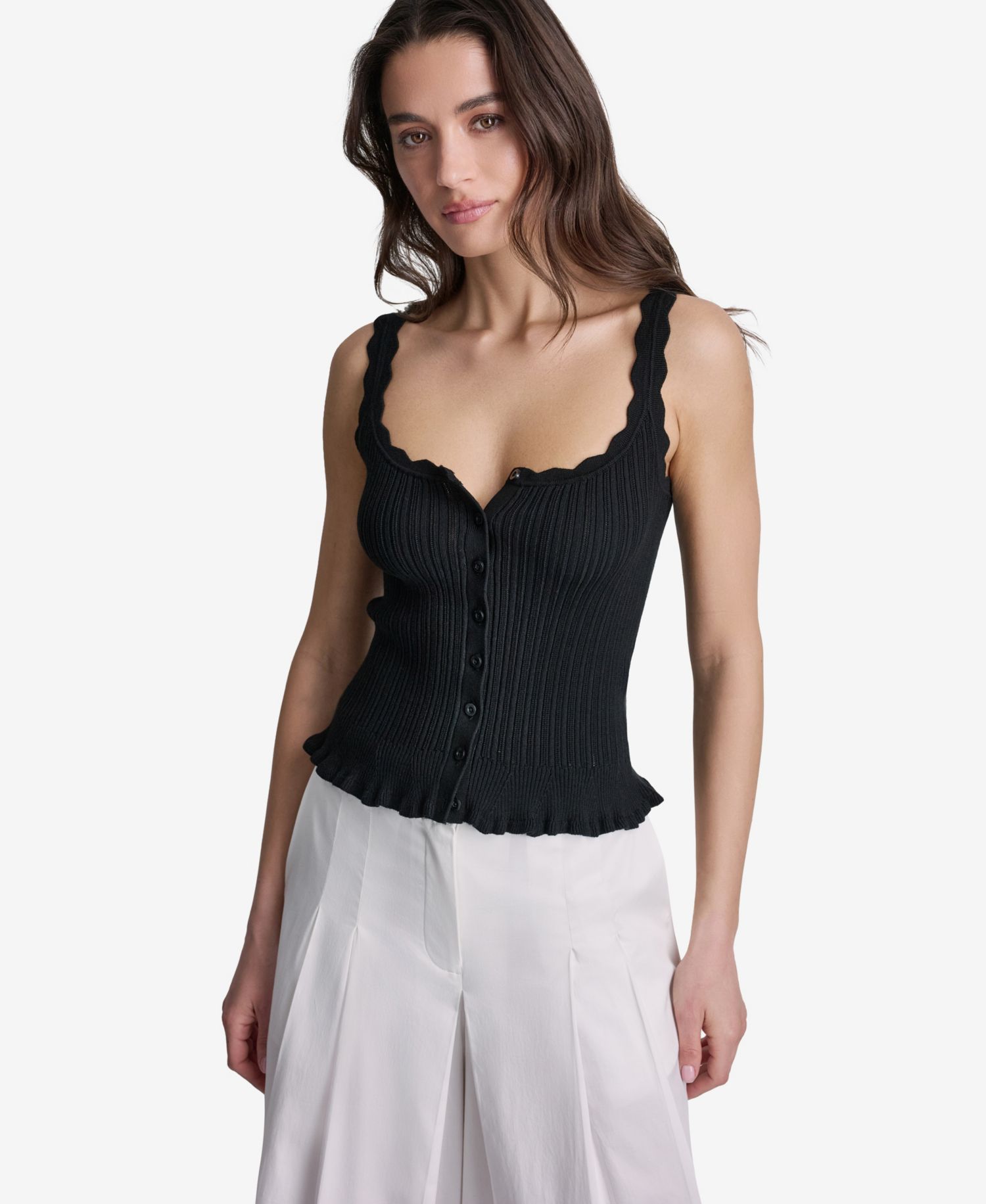 Women's Ribbed Button-Front Scoop Neck Tank Top