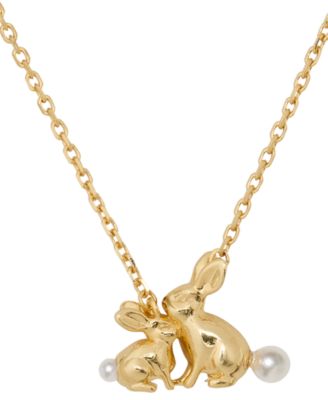 Gold-Tone Love You, Mom Bunny Short Pendant Necklace