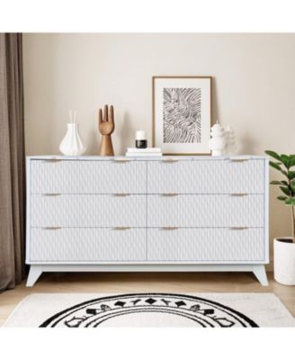 6-Drawer Fluted Wood Dresser, Faux Marble Top, Modern Storage Organizer for Bedroom, Living Room, Hallway, Entryway