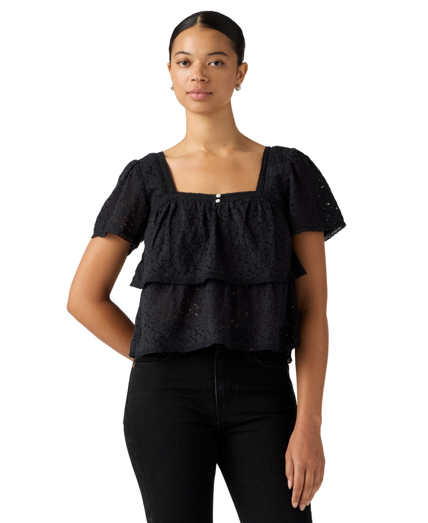 Premium Women's Cotton-Blend Short-Sleeve Lace Top