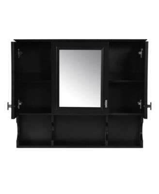 Wall Mounted Bathroom Mirror Medicine Cabinet Modern with Open Shelves Home Organizer