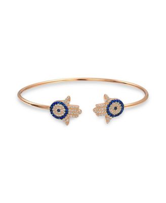 Hand Of God Hamsa Evil Eye Bangle Cuff Bracelet Cubic Zirconia CZ