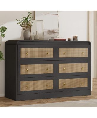 46''Wide Rattan Dresser,6 Drawer Dresser for Bedroom,Dressers and Chests of Drawers,Modern Chest of Drawers for Bedroom,Living Room,Hallway