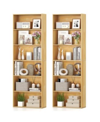 2 pieces 6-Tier Bookshelf with Open Shelves Anti-Tipping Kits for Living Room Bedroom