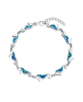 Nautical Life Created Blue Opal Multi Seahorse Charm Link Bracelet