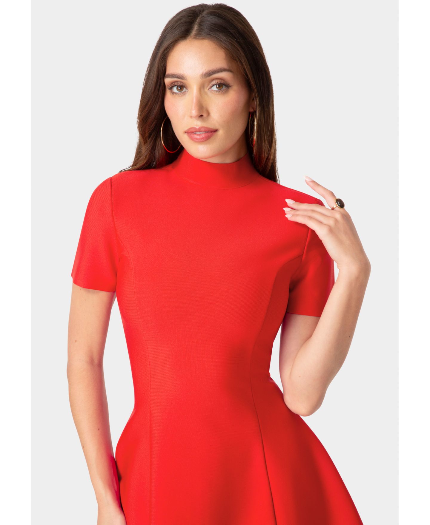 Женское платье Bebe Fit and Flare Short Sleeve Bandage, цвет: Красный — фото 4