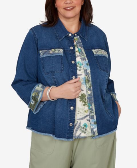 Женские куртки Alfred Dunner Plus Size Indigo Girls Sequin Embellished Stretch Denim Jacket