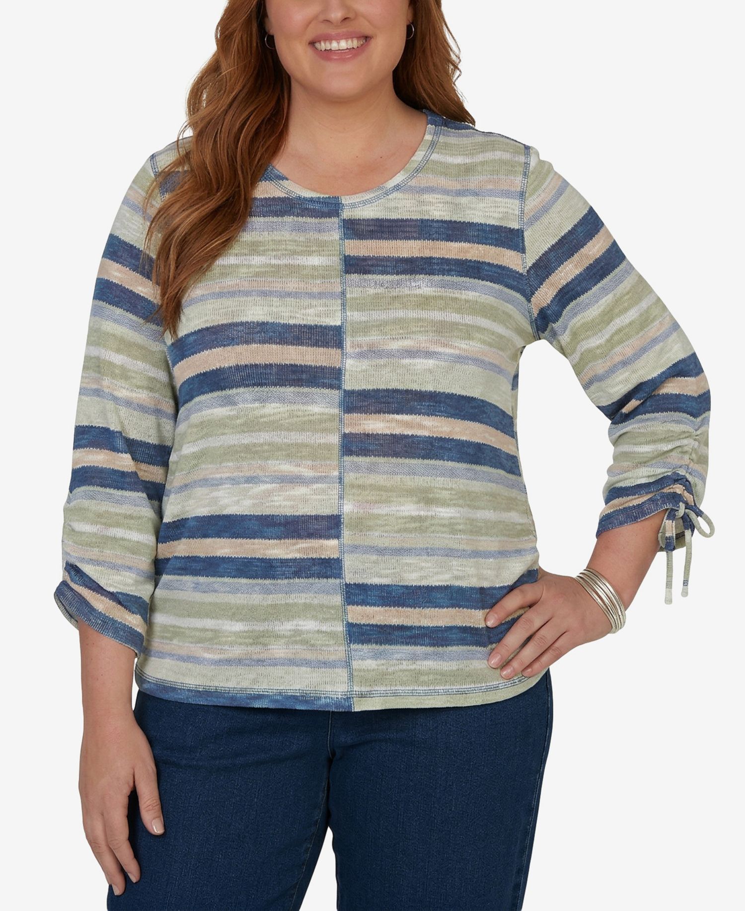 Plus Size Spliced Multi Stripe Knit Top