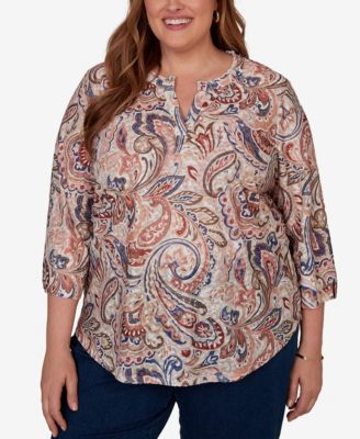 Plus Size Camden Market Paisley Split Neck Knit Top
