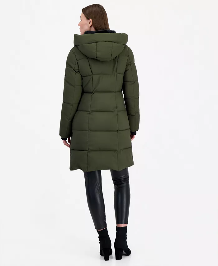 Women's Hooded Zippered Puffer Coat - thumbnail 8