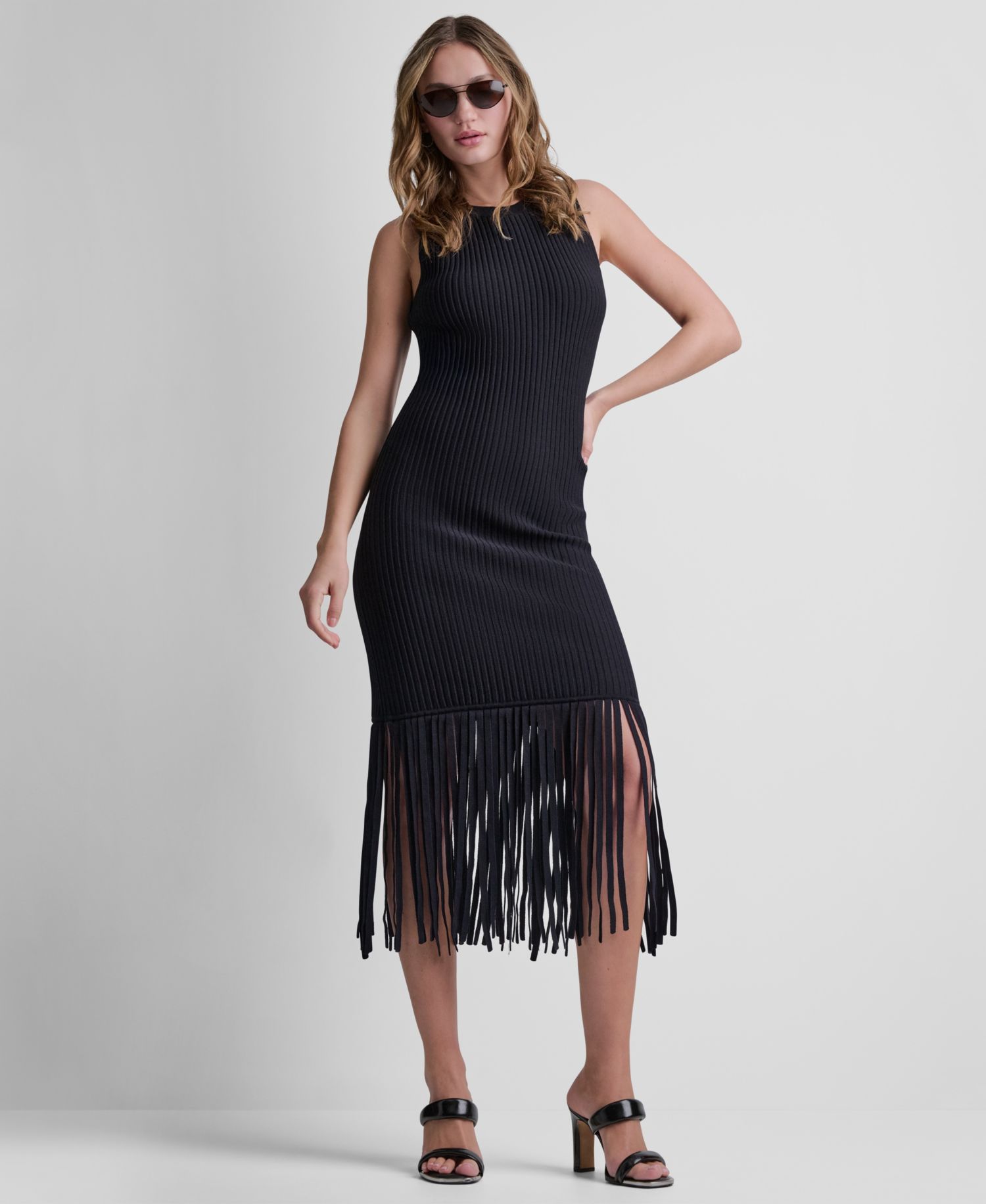 Women's Sleeveless Fringe Sweater Dress