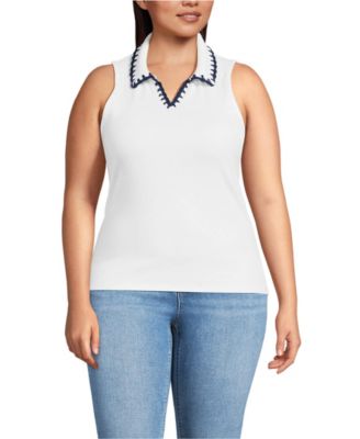 Plus Size Sleeveless Micro Rib Polo