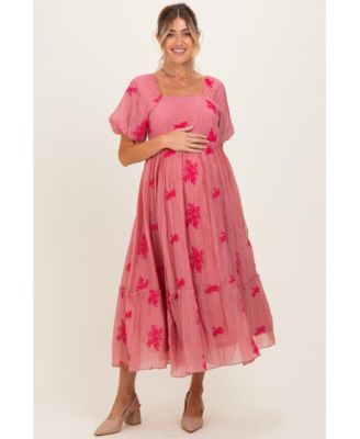 Maternity Floral Print Ruffle Hem Midi Dress