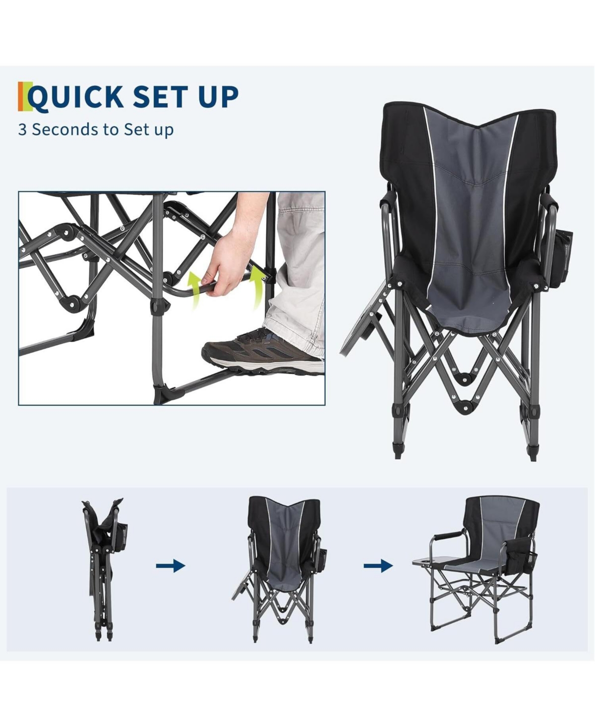 Xo Pack Oversized Heavy Duty Camping Directors Chair, Portable Folding Lawn Chair for Beach, Fishing