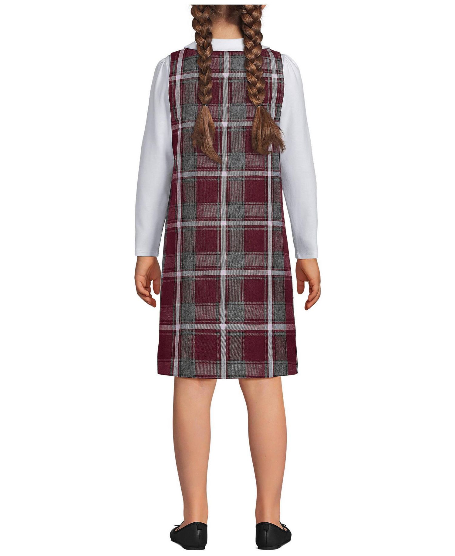 Big Girls Plaid Button Shoulder Patch Pocket Jumper