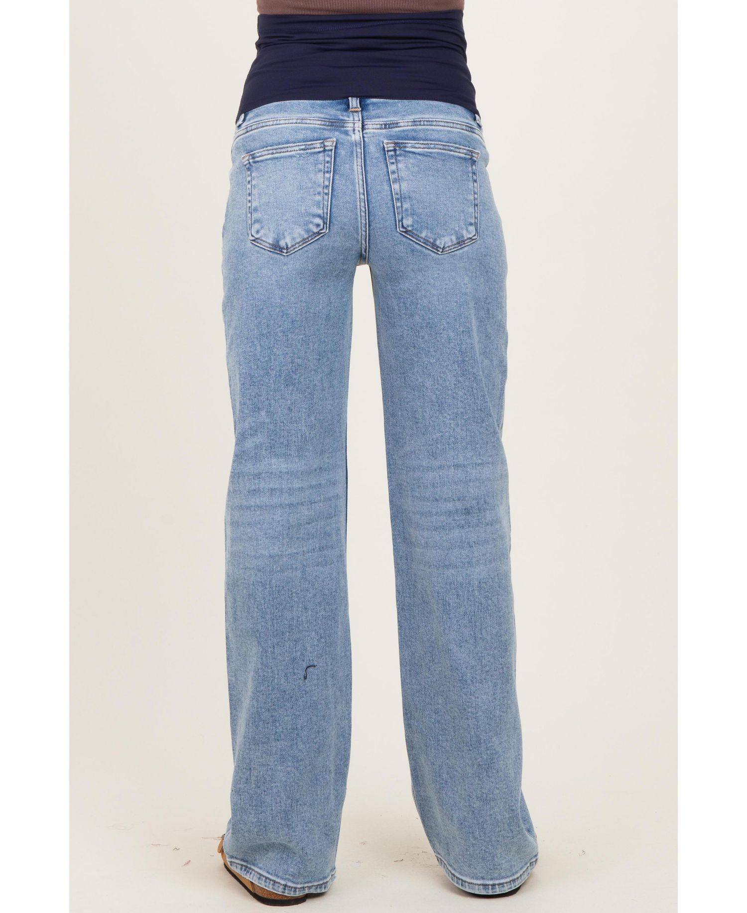 Women's Blue Lightly Distressed Wide Leg Jeans