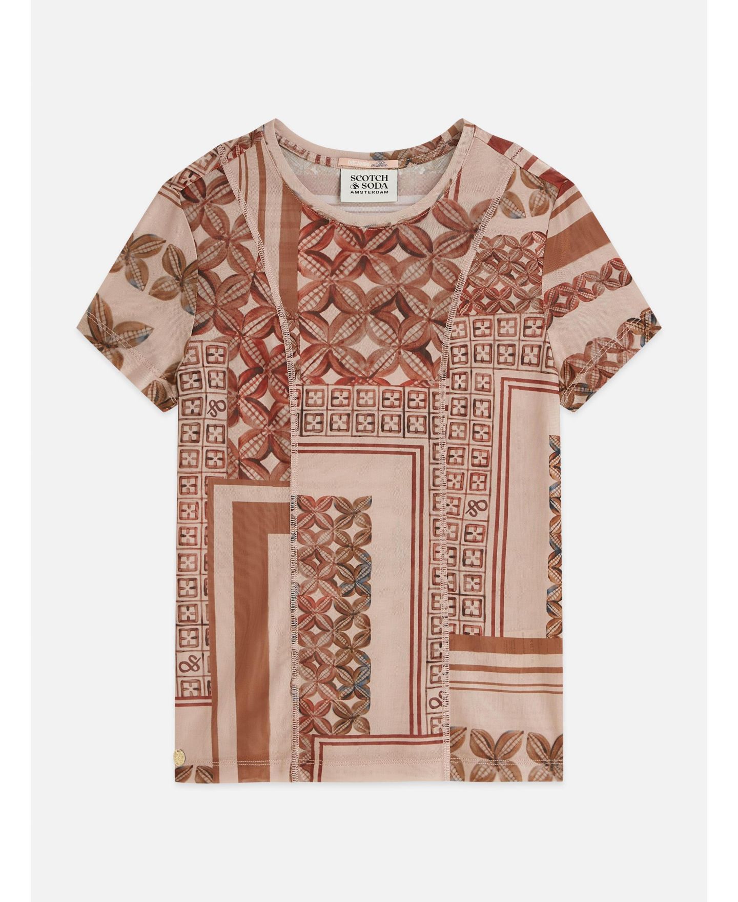Женская футболка SCOTCH & SODA Printed Mesh Slim-Fit, цвет: Розовый пыльный меланжевый — фото 4