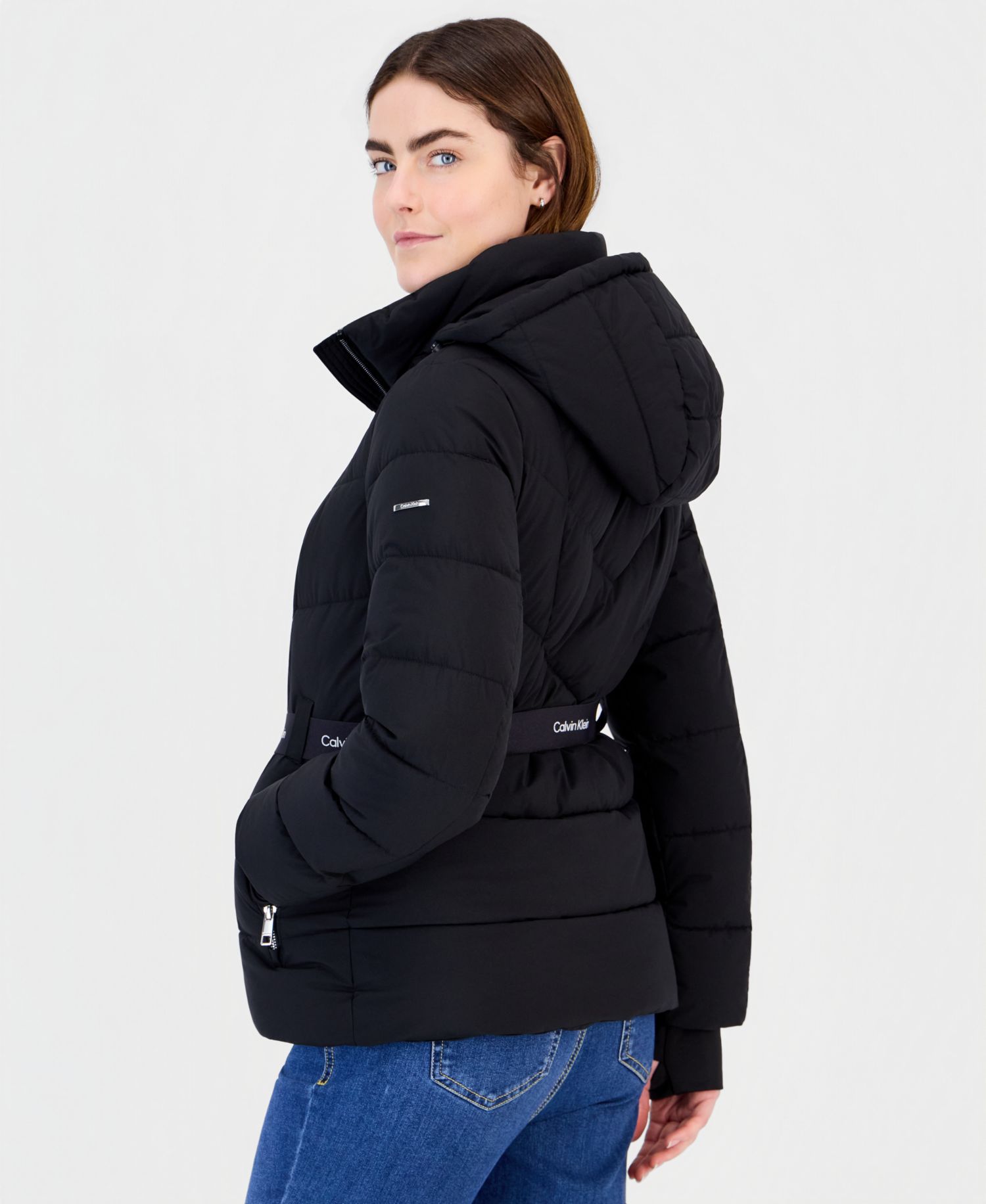 Women's Belted Thumbhole Cuff Puffer Coat