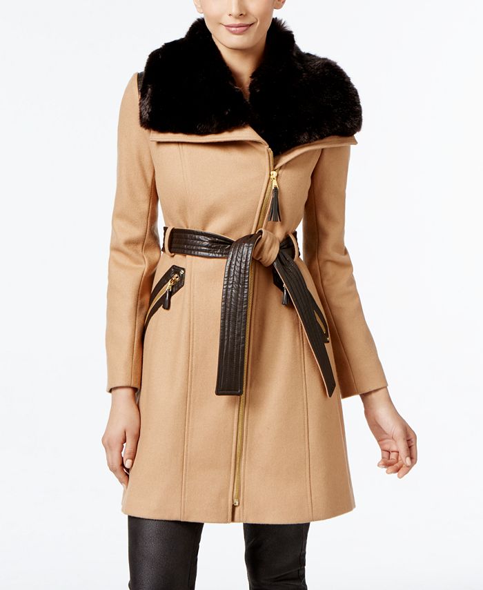 Via Spiga Faux-Fur-Collar Asymmetrical Coat - Macy's