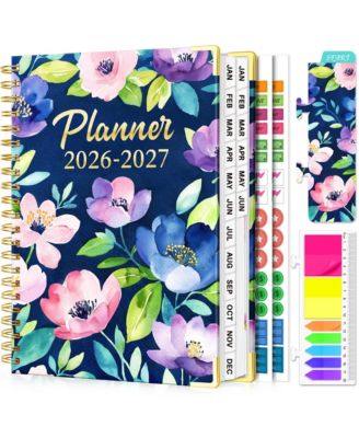 Planner18 Month Weekly Monthly Hardcover Calendar Tabs Pocket Bookmark Stickers Sticky Notes Floral  2026-2027