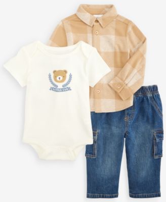 Baby Boys' 3M-24M Flannel Shirt, Bodysuit and Cargo Pants, 3-Piece Set