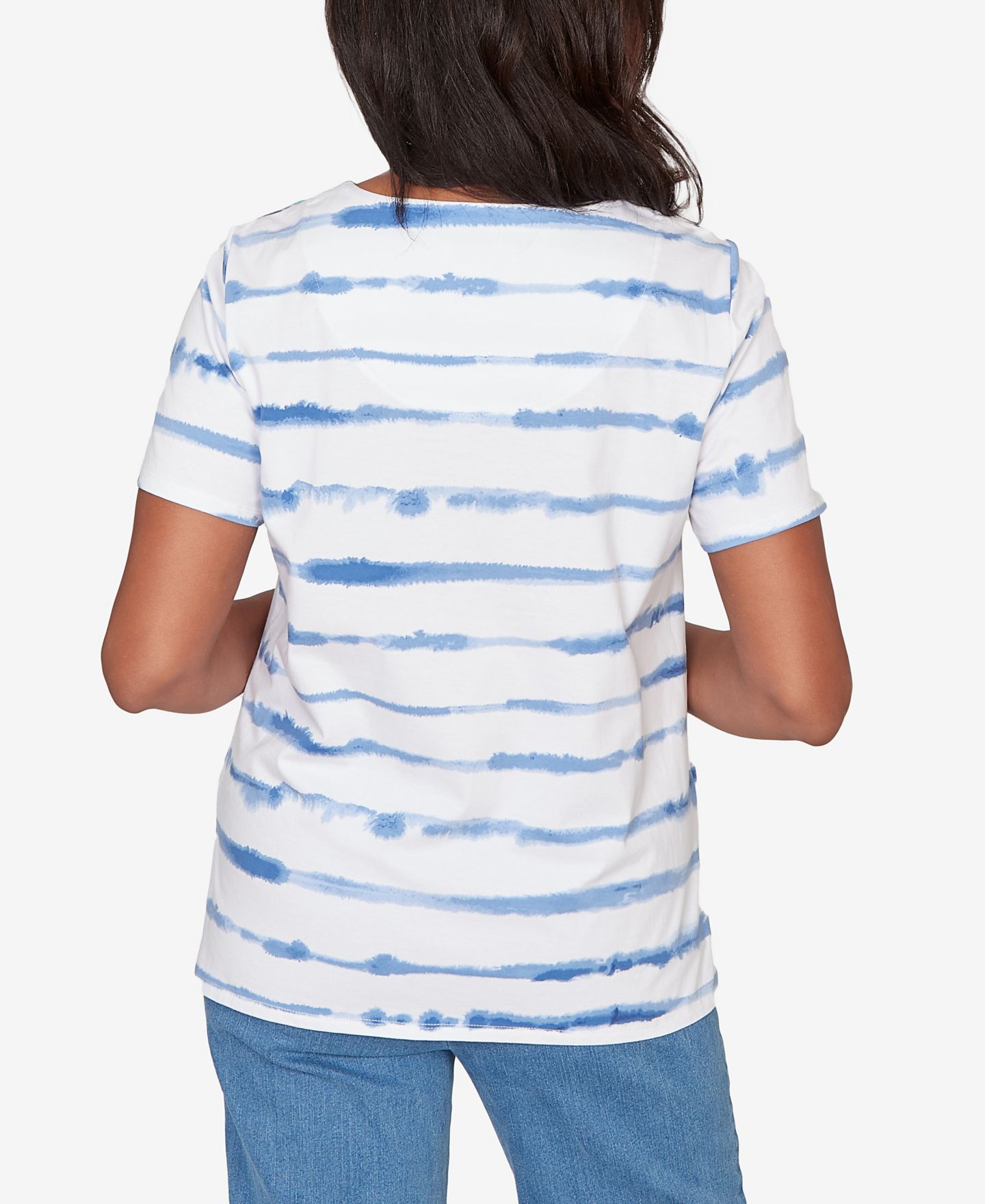 Женский топ Alfred Dunner Petite Striped Floral Split Neck, цвет: Синий — фото 5