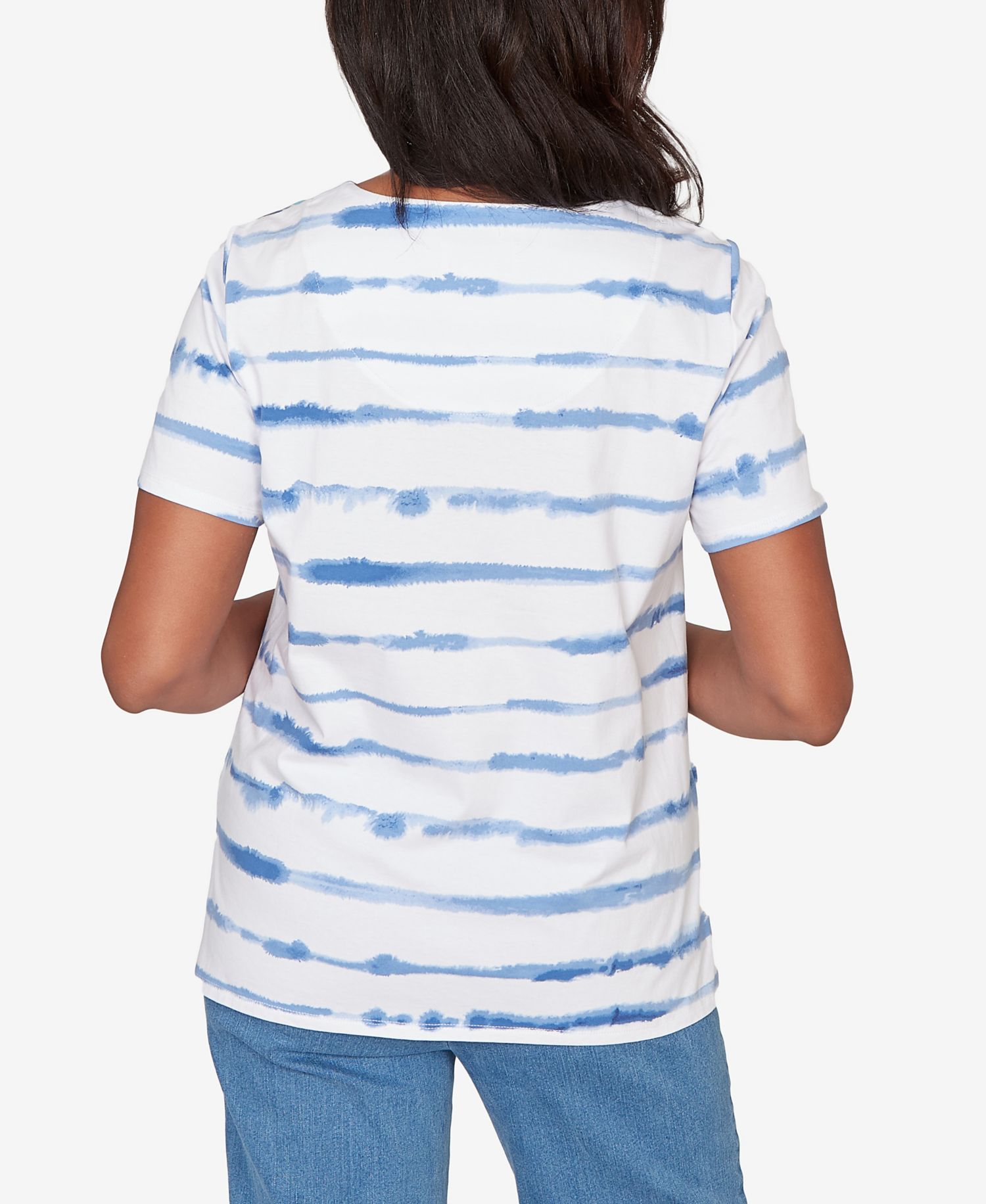 Petite Striped Floral Split Neck Top