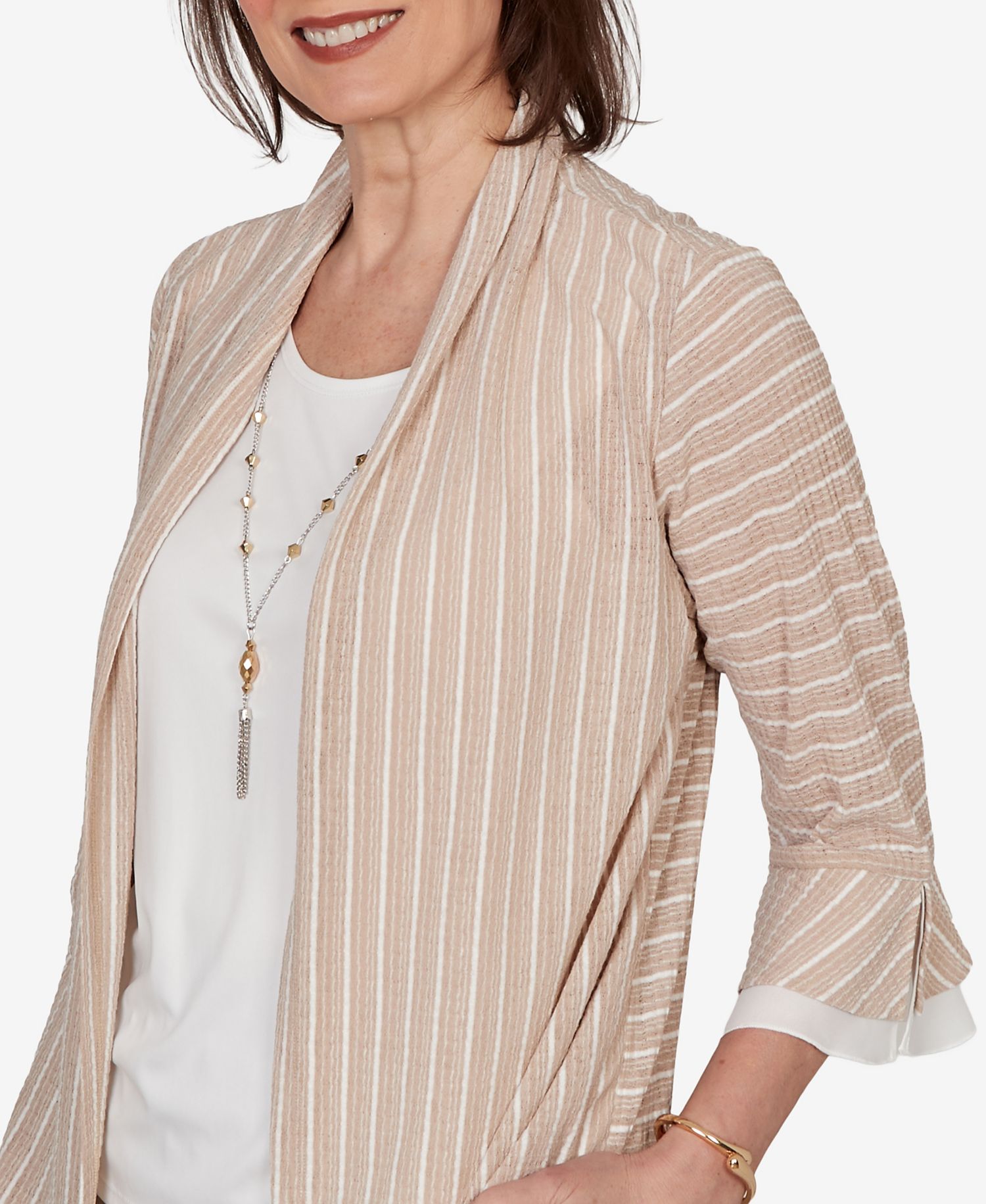 Petite Grand Bazaar Vertical Stripe Two-In-One Top with Necklace
