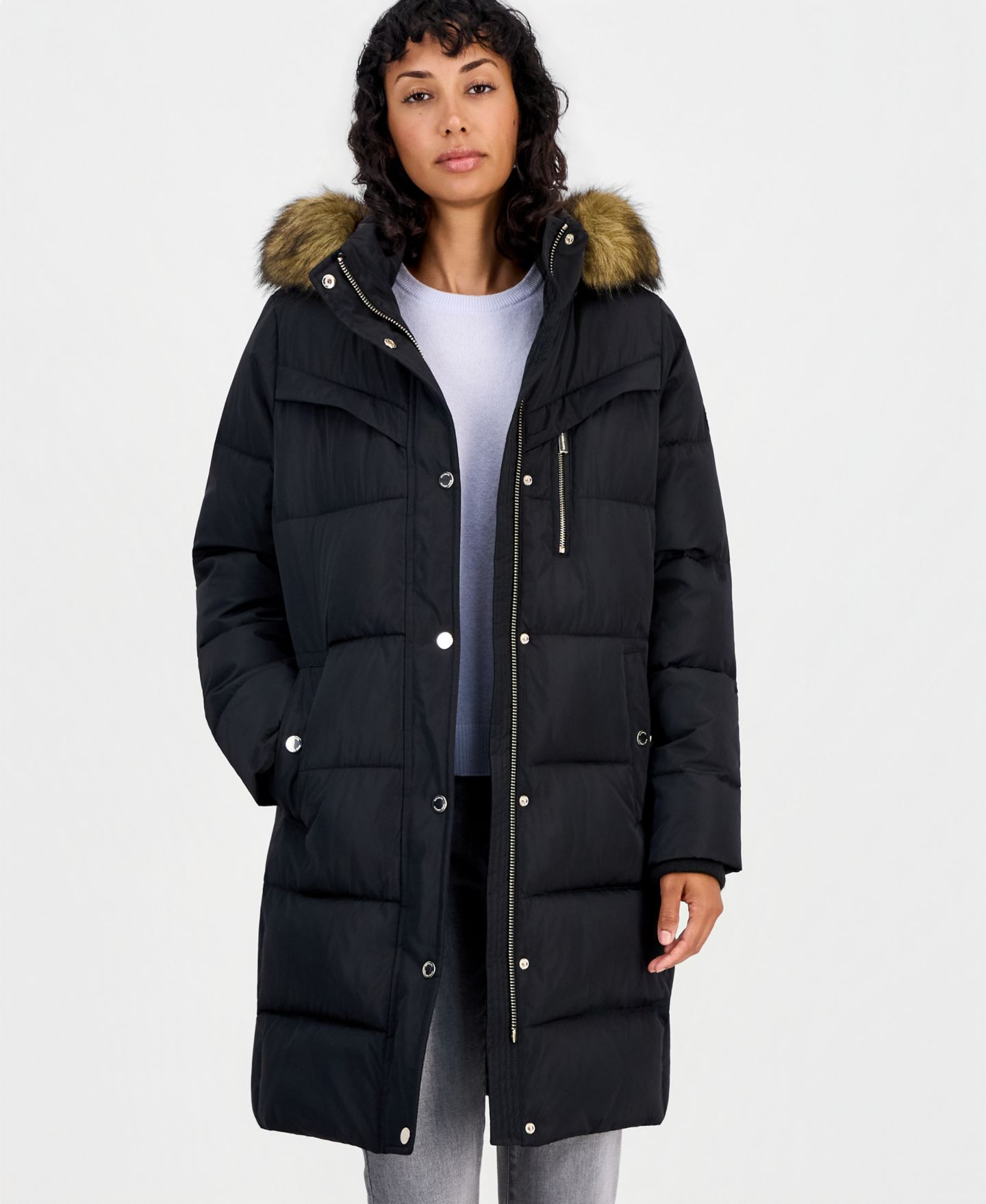 Женская куртка Michael Kors Hooded Puffer Faux-Fur-Trim, цвет: Чёрный — фото 3