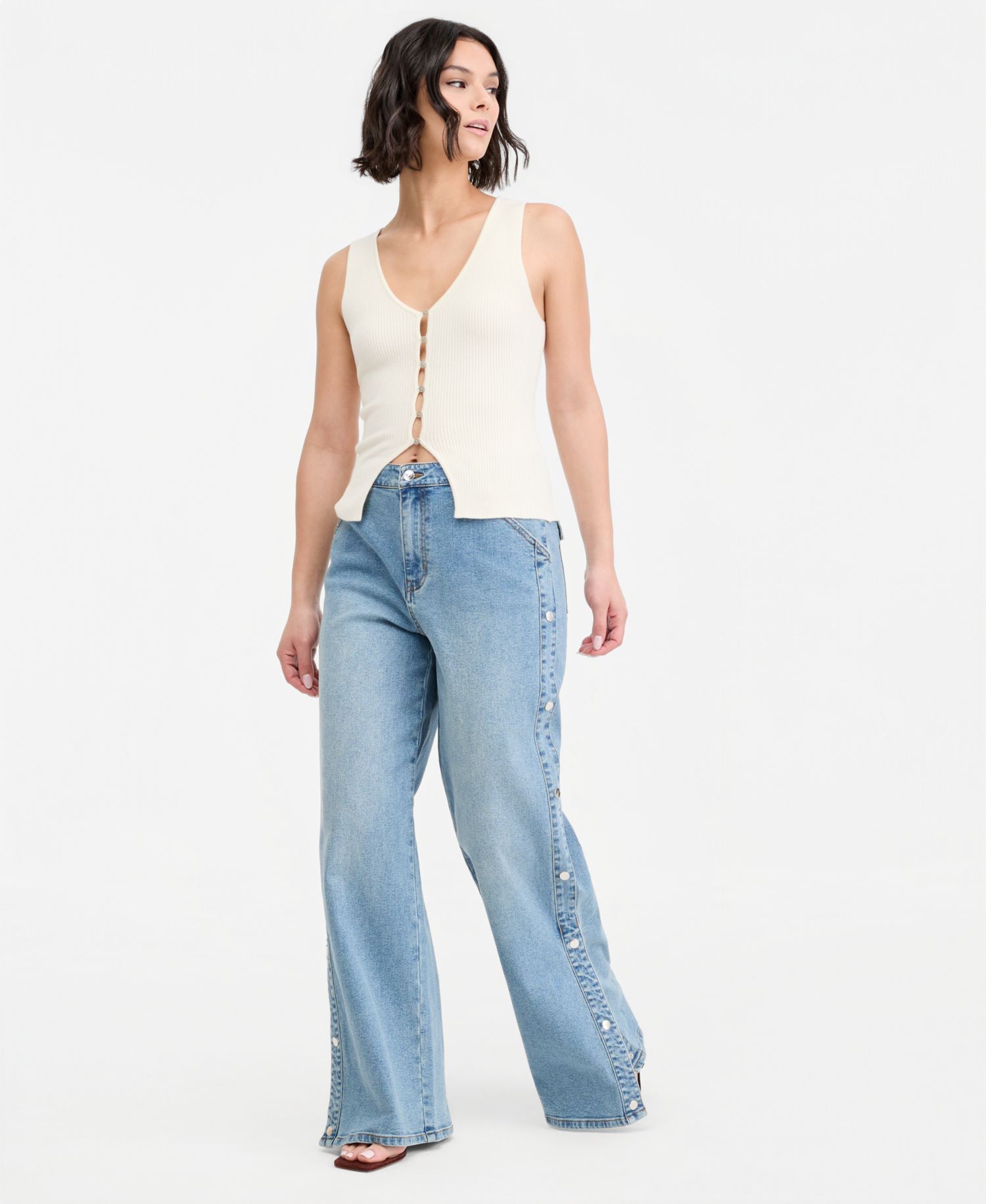 Women's Ribbed Button-Front Top