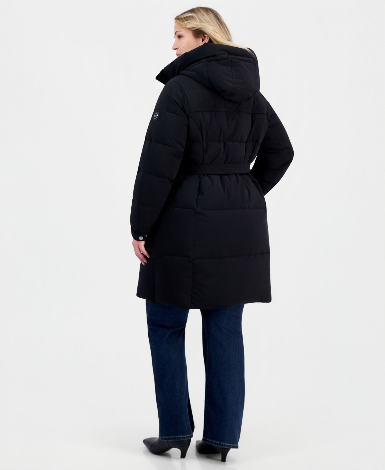 Plus Size Hooded Belted Puffer Coat
