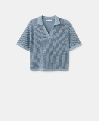 Women's Openwork Knitted Polo-Neck Sweater