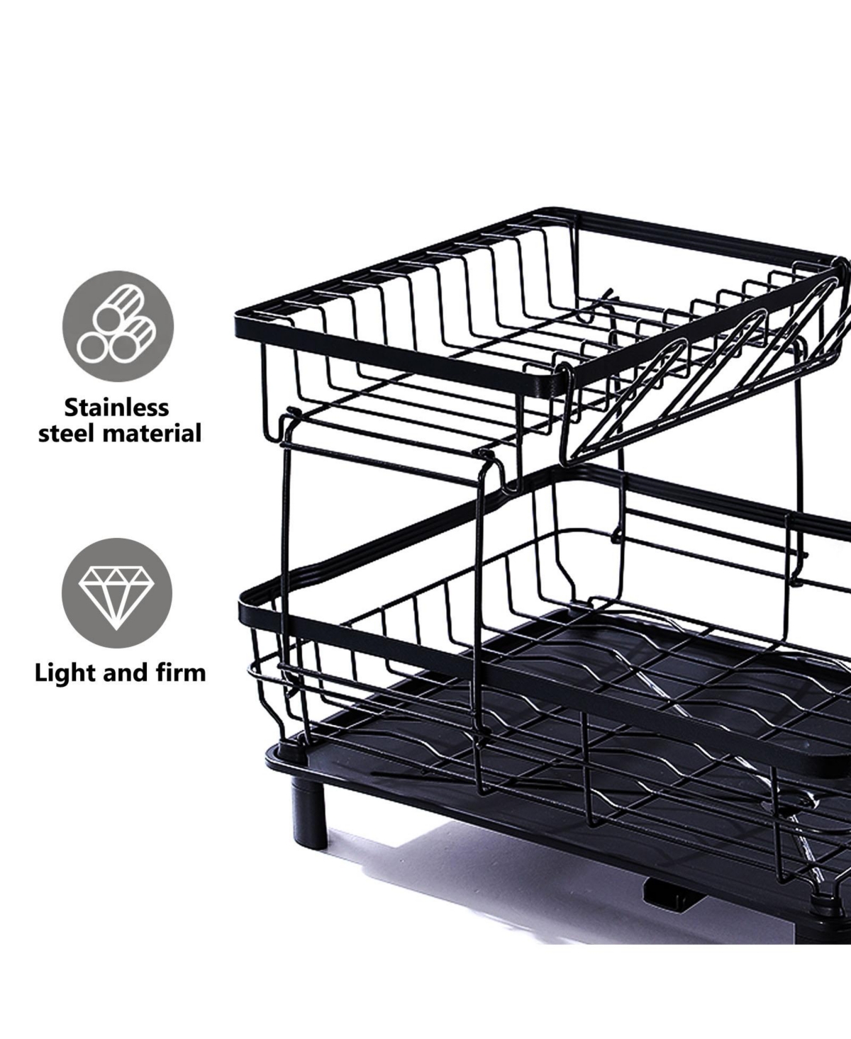 Sugift 2-Tier Detachable Dish Drying Rack Stainless Steel Rack with Cutlery Box and Cup Holder