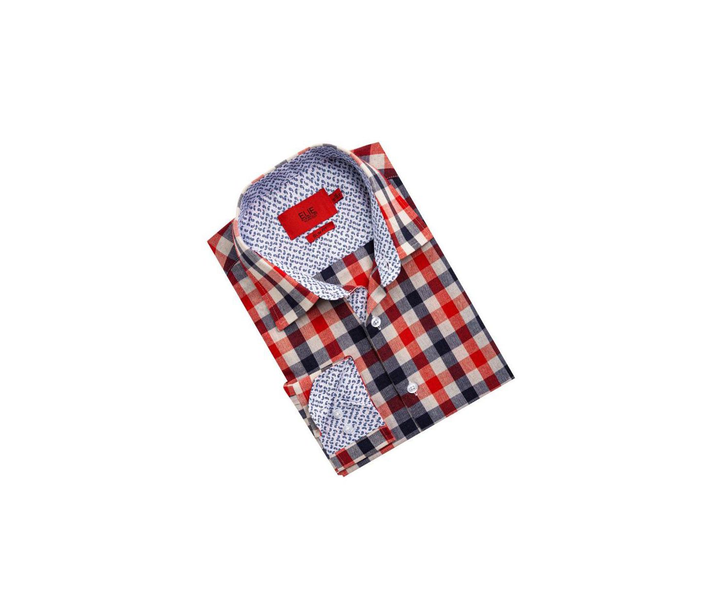 Мужская рубашка Elie Balleh Slim Fit Gingham Plaid, цвет: Красный — фото 3
