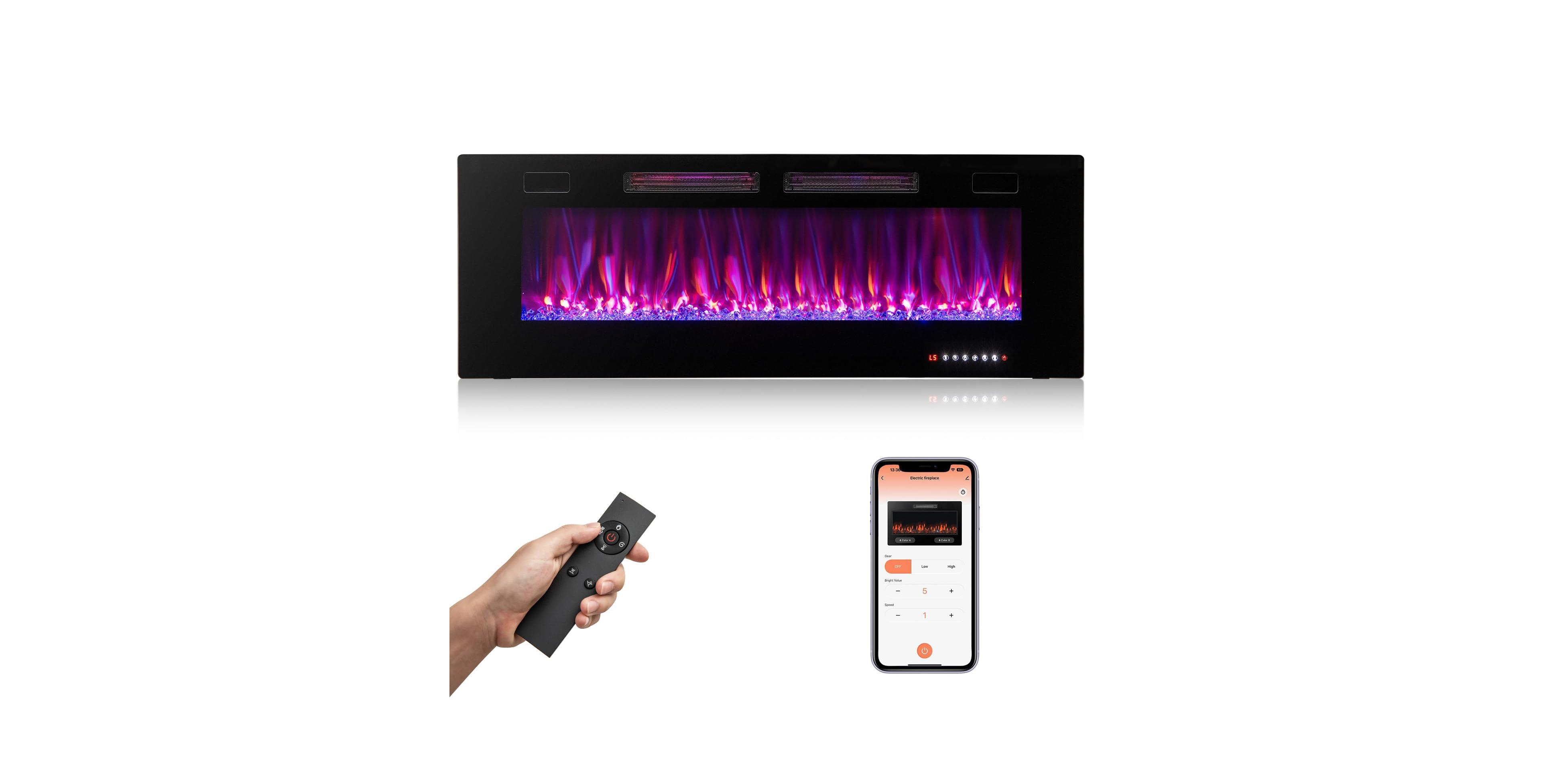 Ecooso 50 Inch Ultra-Thin Electric Fireplace with Decorative Crystals