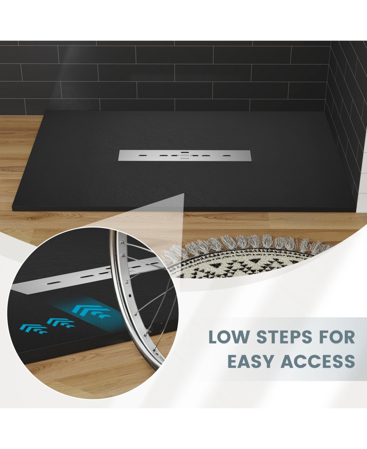 Casainc Low-Profile Smc Shower Base with Non-Slip Smc Solid Surface