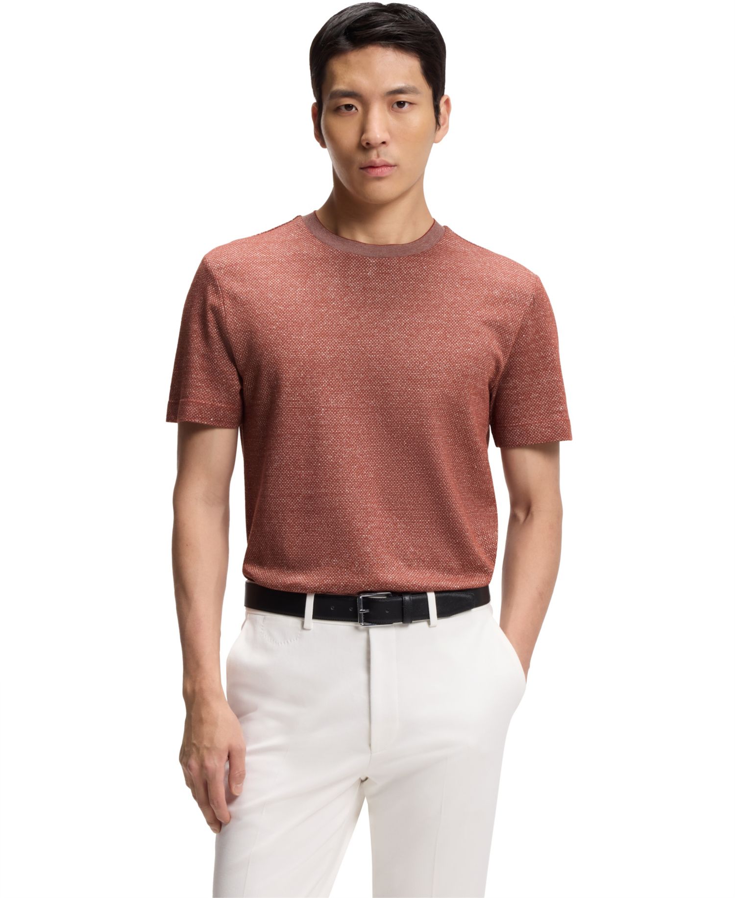 Men's Cotton, Linen Silk Moulin&eacute;-Structured T-Shirt