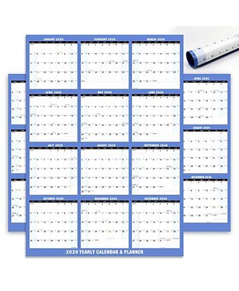 2026 Wall Calendar Wet Dry Erase Yearly Planner Markers Rolled