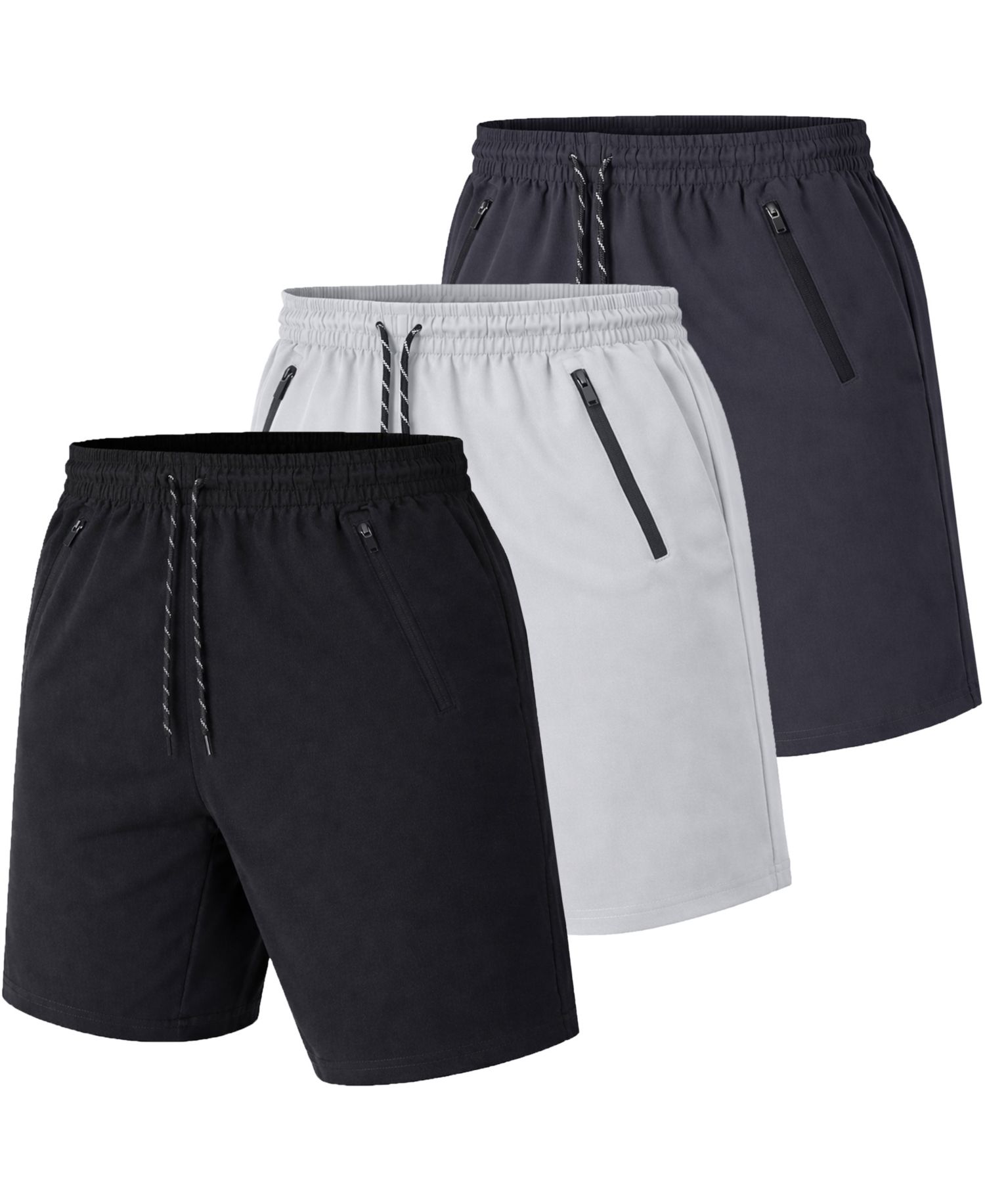 Men's Performance Training Shorts with Zipper Pockets, 3-Pack