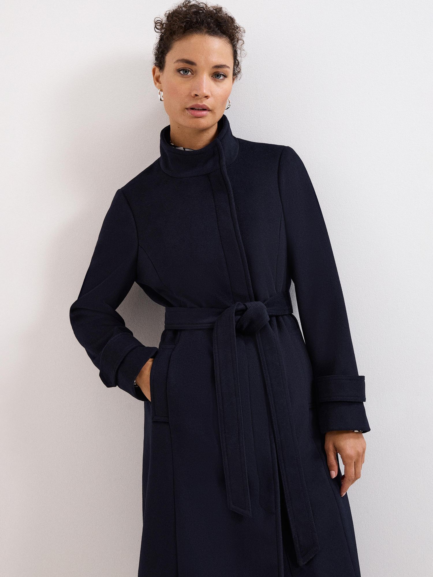 Women's Belted Funnel Collar Coat