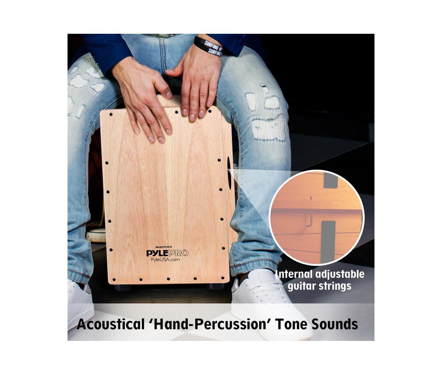 Детская игрушка Pyle Stringed Jam Hand-Crafted Cajon Percussion Box, Ages 8+, цвет: Коричневый — фото 5