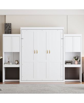  Queen Size Murphy Bed with Desk, Vanity and Cabinets
