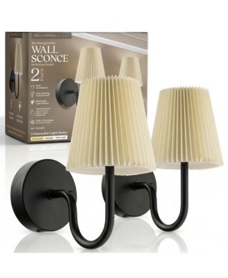 Set of 2 Accord Pleat Shade Dimmable LED Rechargeable Cordless Touch Control Lights Wall Sconces