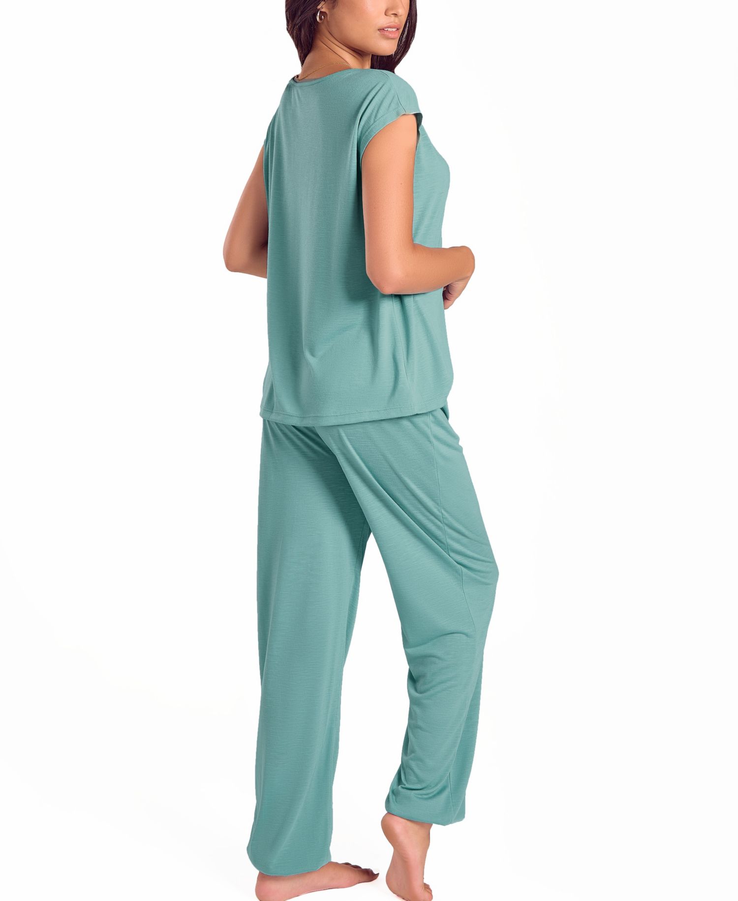 Plus Size Soft Breathable Pajama Set with Cap-Sleeve Top and Jog Pants