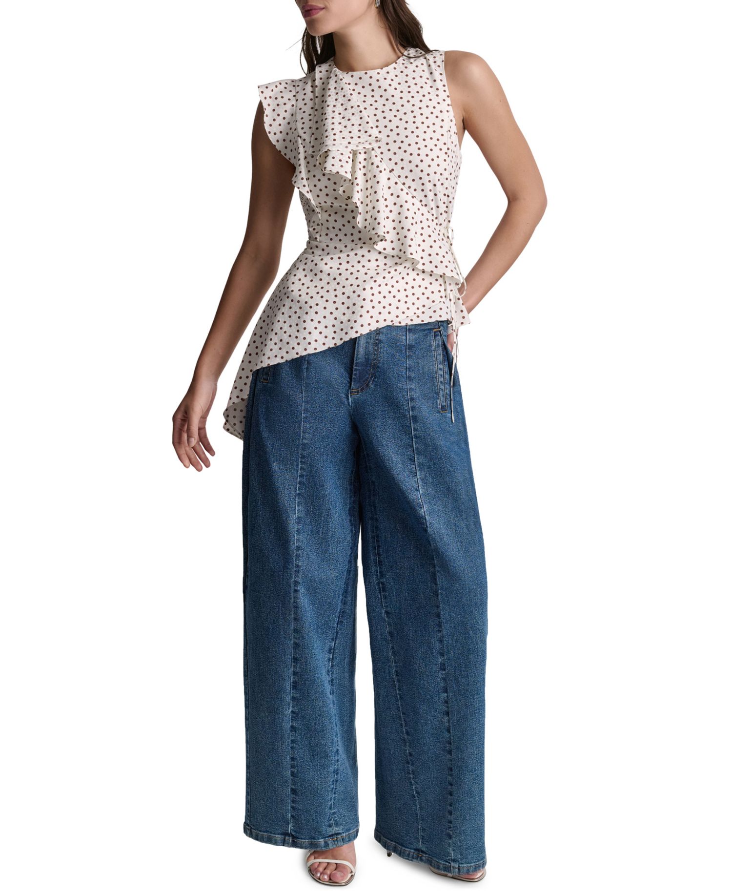 Women's Faux Wrap Crewneck Ruffle Top