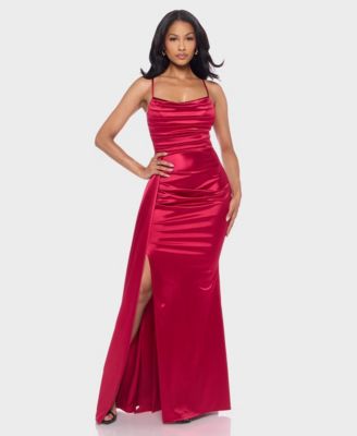fame and partners vania red plunge halter satin dress Miss Circle Women Ivona Red Halter Neck Double Duchess Satin Gown
